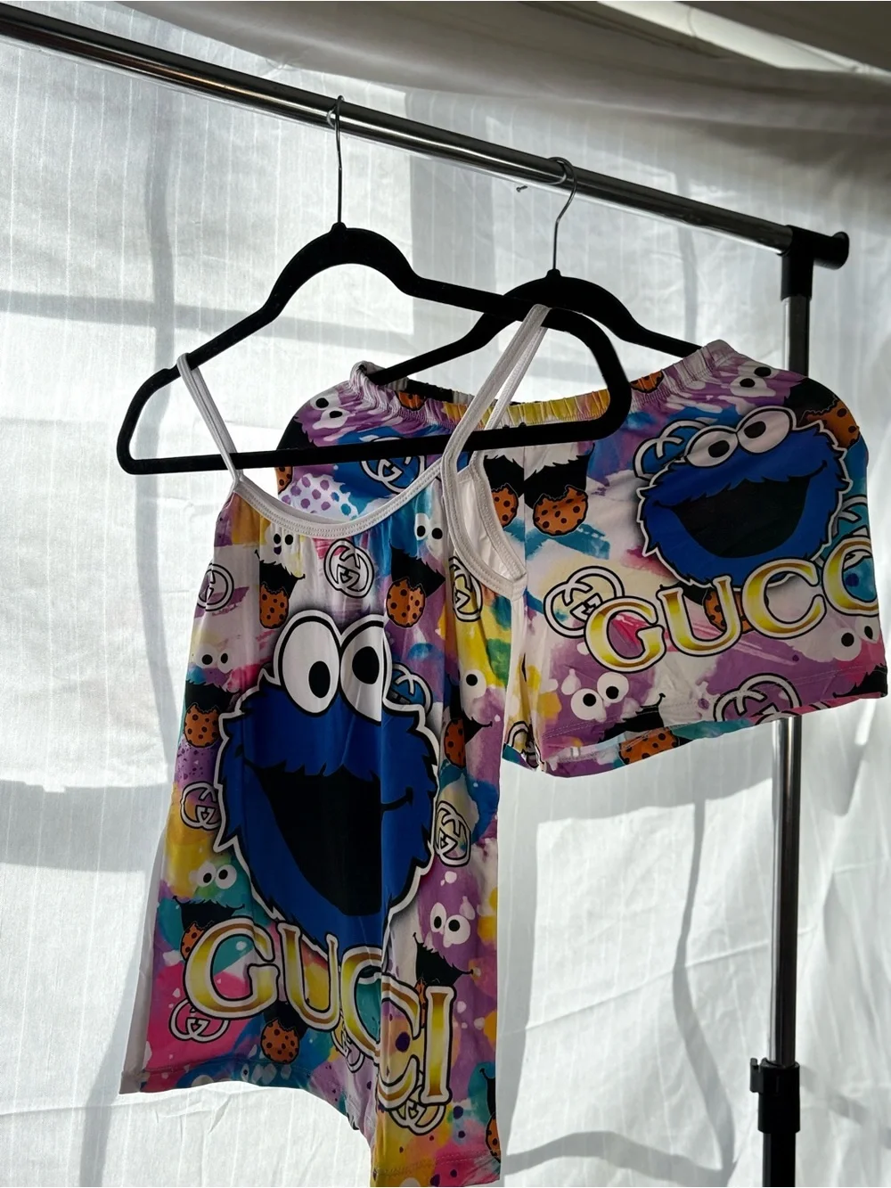 Cookie Monster Graphic Tank and Shorts Set - Multicolor
